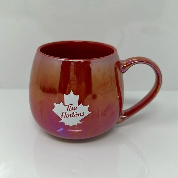 Tim Hortons 2020 Iridescent Red Coffee Mug 12 Oz Maple Leaf - Picture 1 of 2